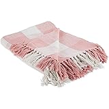 DII Buffalo Check Collection Rustic Farmhouse Throw Blanket with Tassles, 50x60, Pink/White