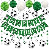 Soccer Party Decoration Soccer Theme Decor Pre-strung Soccers Happy Birthday Banner Hanging Swirls Honeycomb Balls Circle Dots Garland for Boys Soccers Sports Theme Birthday Decorations