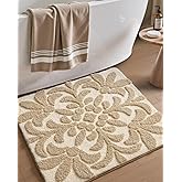 DEXI Bathroom Rug 24x24, Non Slip Washable Bath Mat, Absorbent Soft Microfiber Bathmat, Floral Plant Square Carpet for Shower Floor, Beige