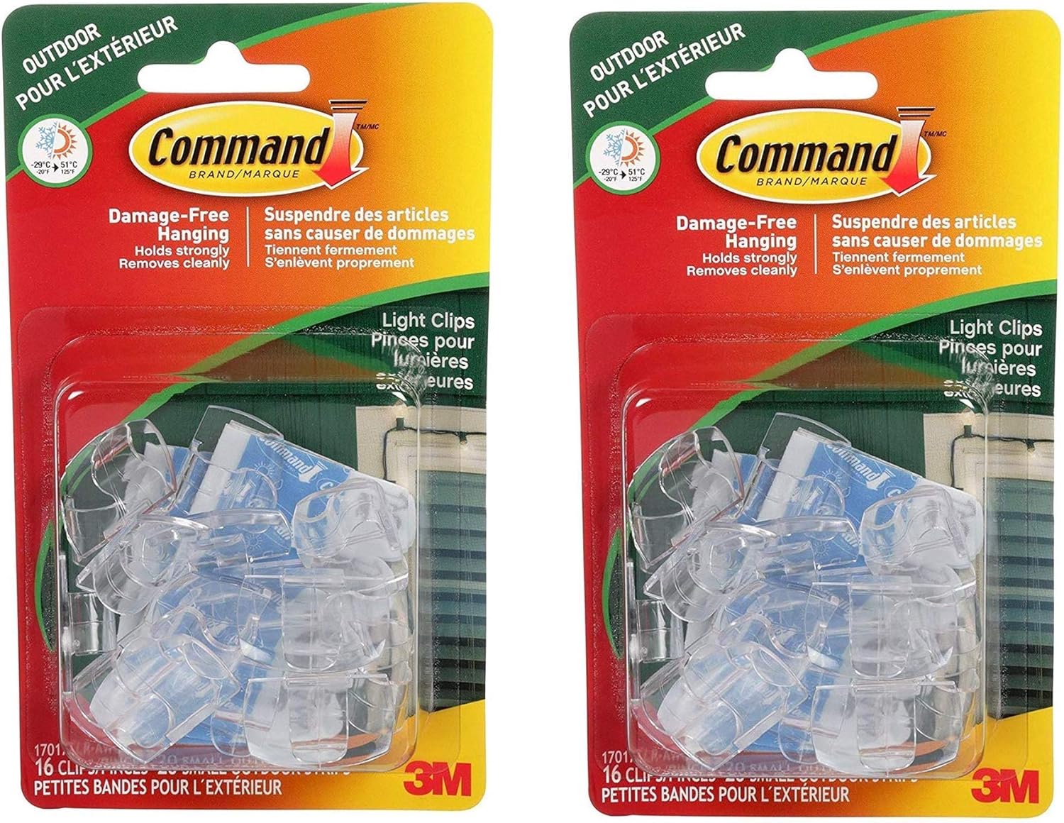 Command Outdoor Light Clips, Clear, 16 Clips 20 All Weather Strips (2