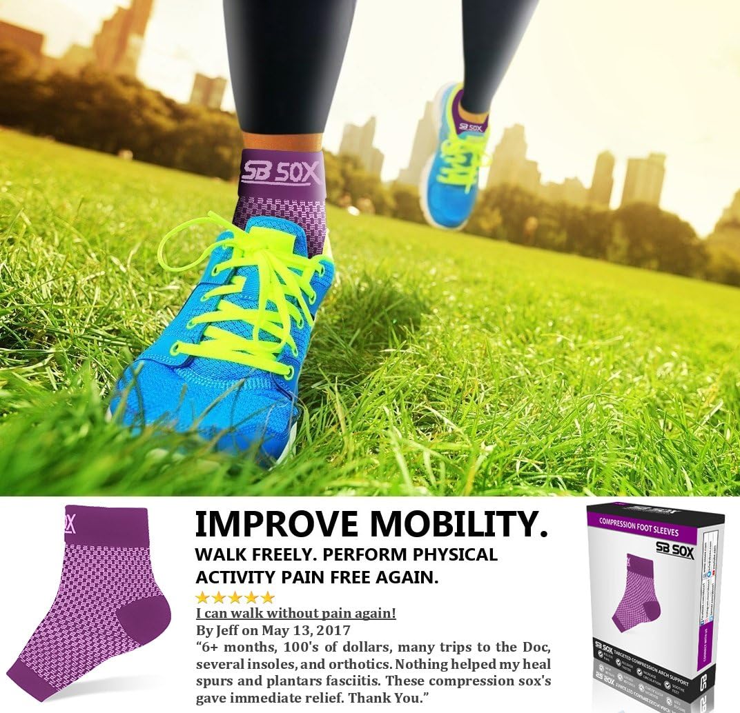 SB SOX Compression Foot Sleeves for Men & Women - BEST Plantar Fasciitis Socks for Plantar Fasciitis Pain Relief, Heel Pain, and Treatment for Everyday Use with Arch Support (Purple, Medium) : Health & Personal Care