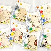 Saypacck 24 Pcs Farm Party Favors Farm Animal Wooden Painting Craft Kits Farmer Animal Birthday Party Supplies with Organza Bag for Birthday Favors Goodie Bags Fillers