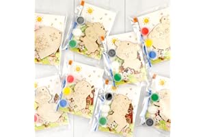 Saypacck 24 Pcs Farm Party Favors Farm Animal Wooden Painting Craft Kits Farmer Animal Birthday Party Supplies with Organza Bag for Birthday Favors Goodie Bags Fillers