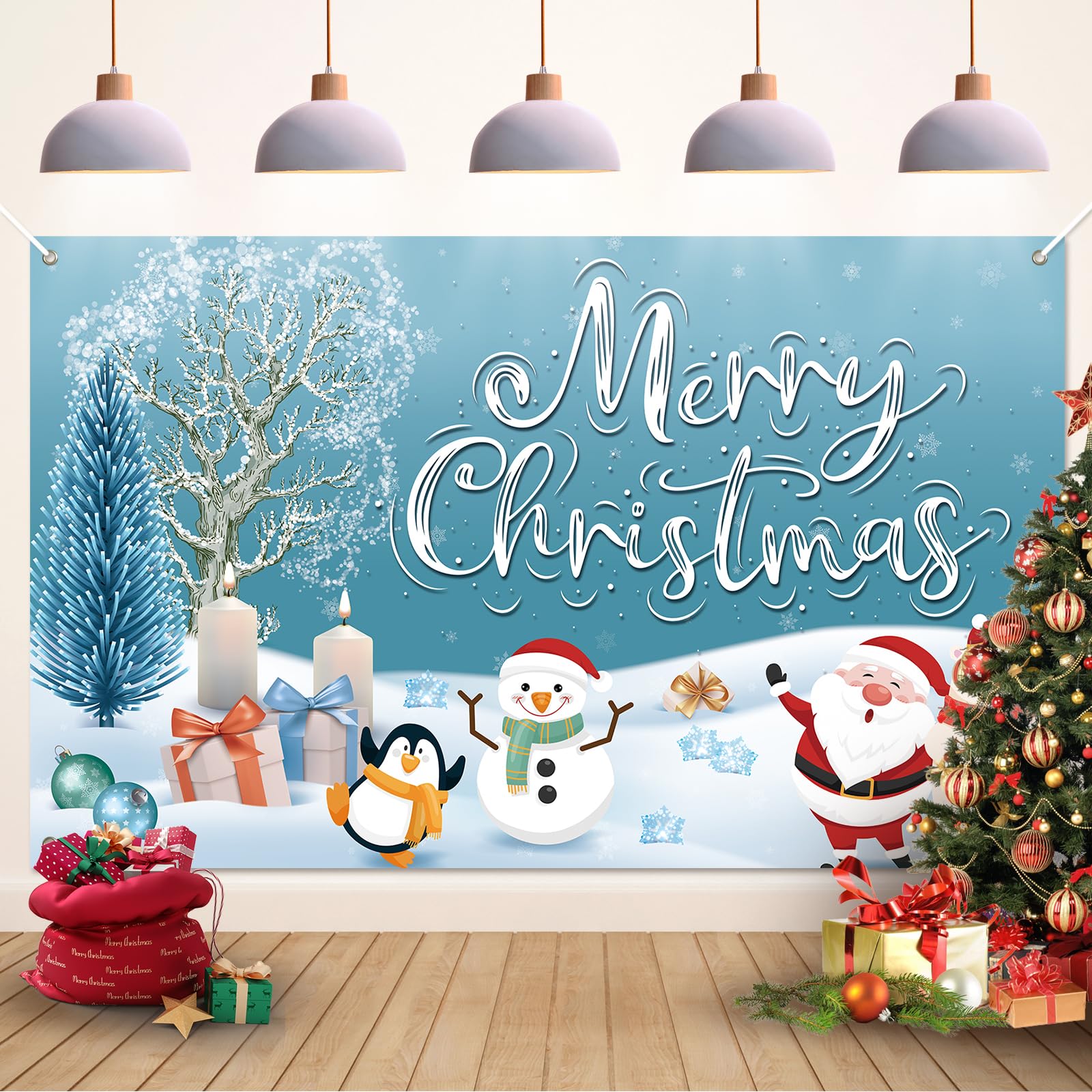 Koliphy Christmas Banner, Merry Christmas Decorations for Indoor Outdoor, Xmas Party Decorations, Snowman Backdrop Banner, 70.8 x 43.3Inch