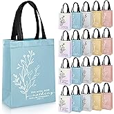 Sweetude 20 Pcs Christian Gift Bag Bulk, Reusable Non Woven Church Welcome Totes with Handles, Medium Floral Bible Verse Bags for Holiday, Easter, Sunday School, Religious Event Gifts (Mild Colors)
