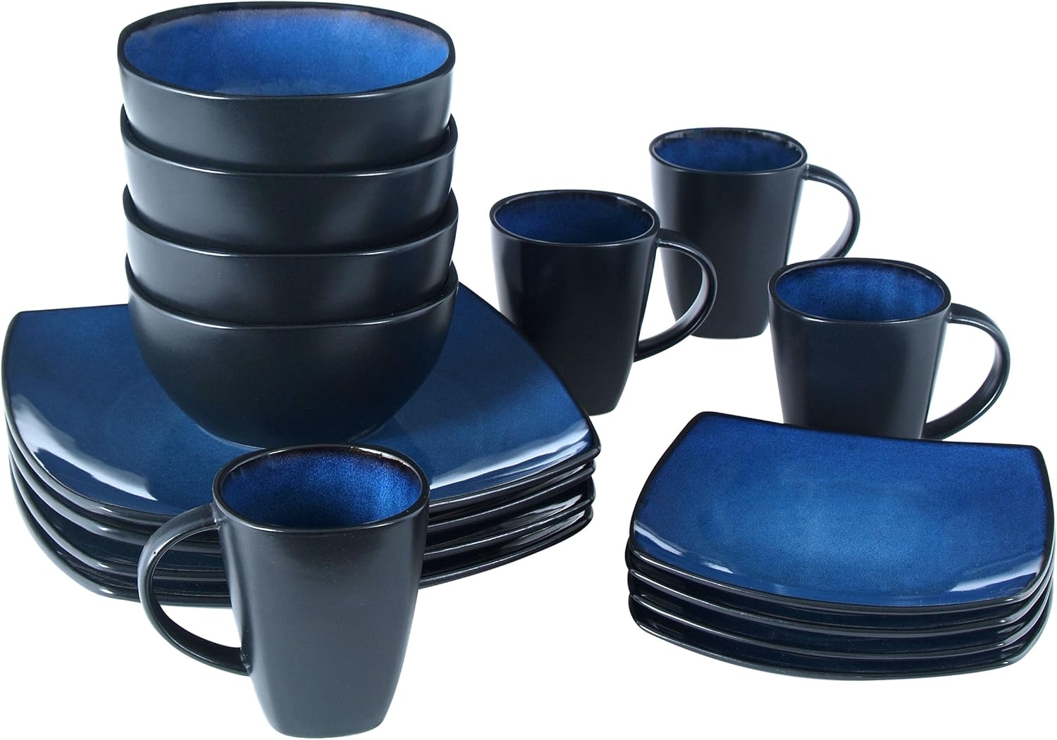  | Gibson Soho Lounge Dinnerware set, Square, Blue: Dinnerware Sets