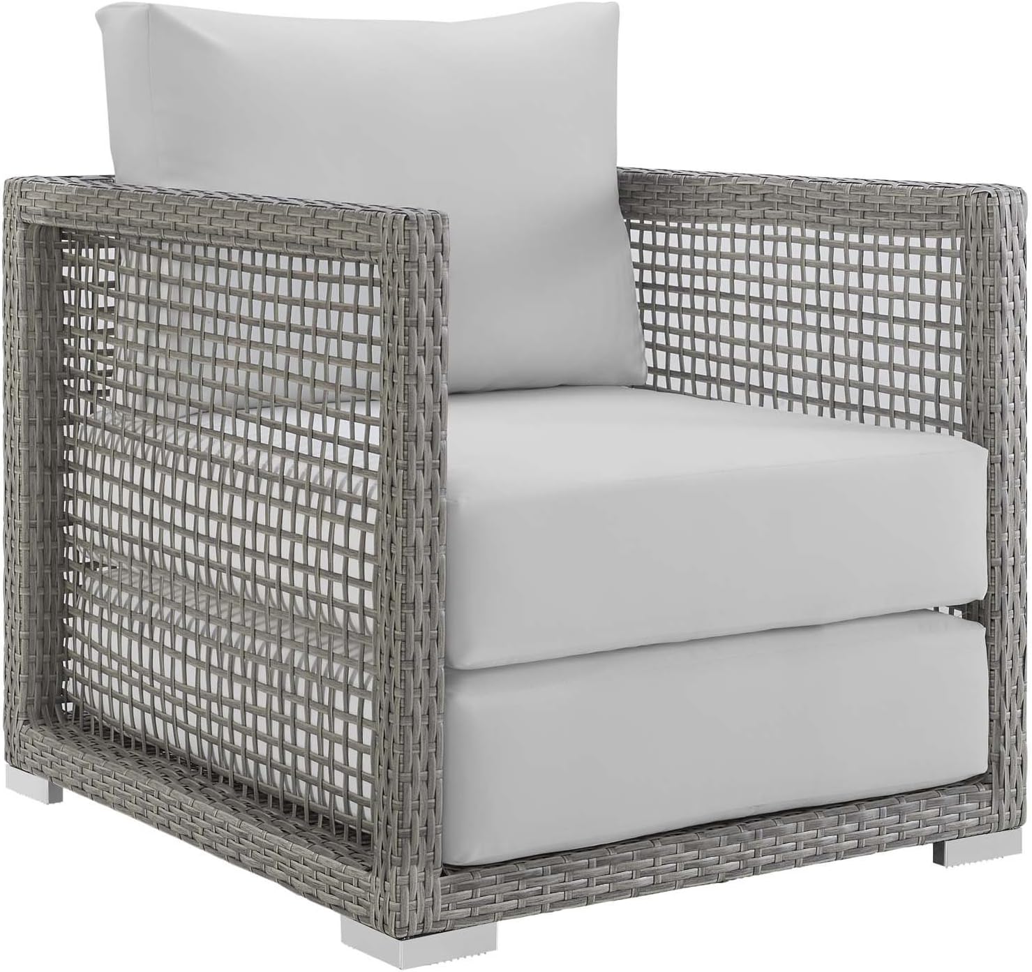 Modway Aura Wicker Rattan Outdoor Patio Dining Arm Chair with Cushion in Gray Gray : Garden & Outdoor