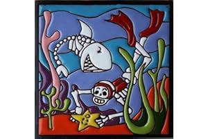 FINE CRAFTS IMPORTS 6x6 Skuba Diving. Day-of-The-Dead Clay Tile