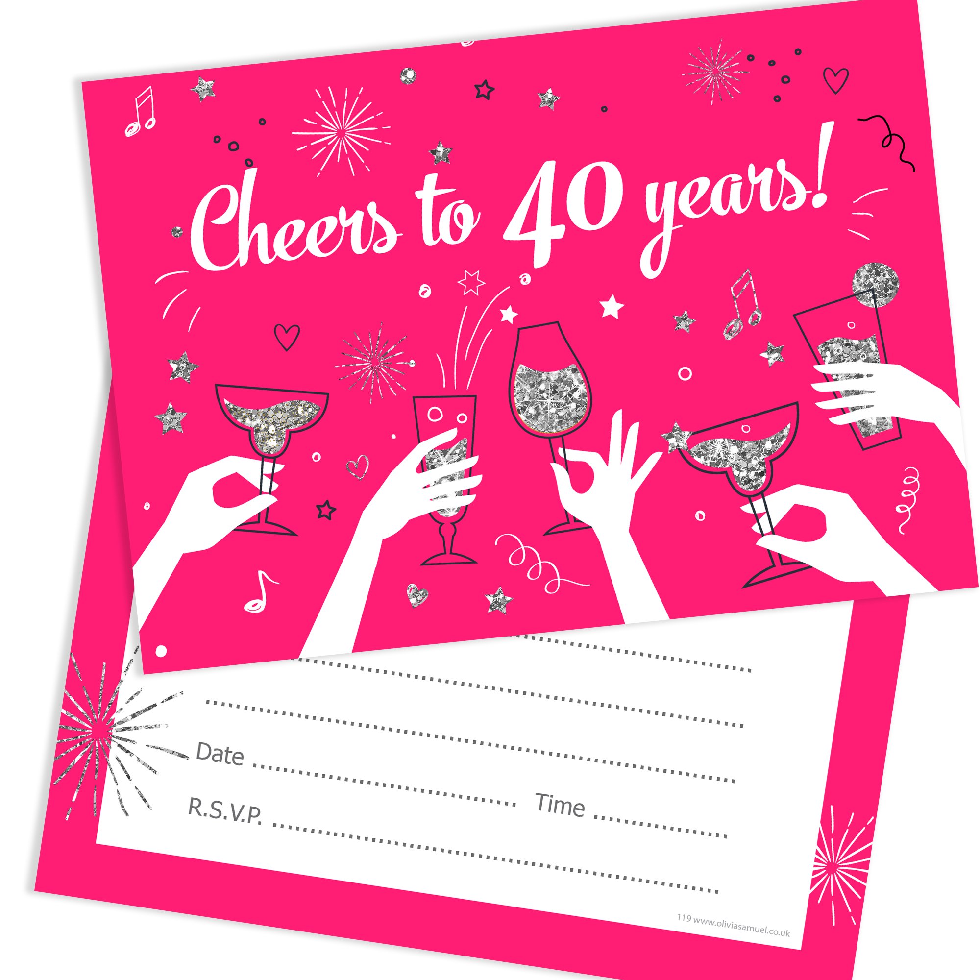 Olivia Samuel 20 x 40th Birthday Party Invitations from Cheers to 40 years - Ladies ready to write invites with envelopes