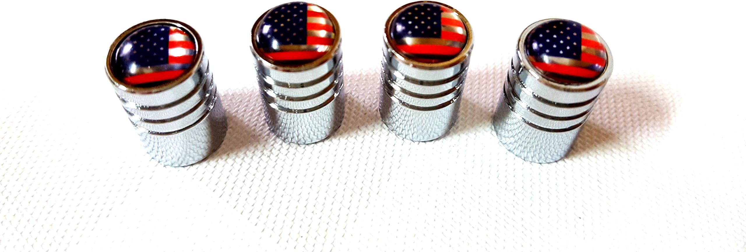 4x Schrader Valve Cap Valve Caps Chrome with United States Of America USA Flag Logo Valve for all Vehicles Cars, Trucks, Bus Models Set of 4