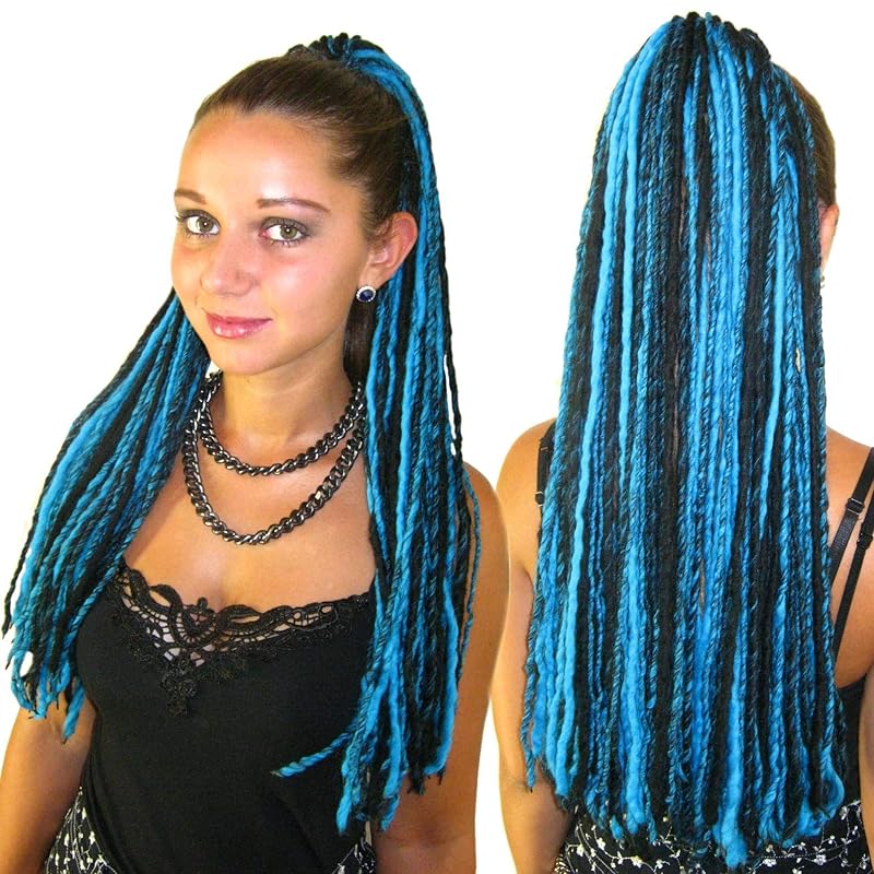 Goth Dread Falls Turquoise Black Yarn Dreadlocks 112 Locs