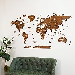 Multilayered 3D Wooden World Map, Travel Map with