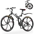 Betterland 26 Inch Mountain Bike, 21 Speeds Full Suspension Folding Bikes, Dual Disc Brake, High Carbon Steel Frame and Non-Slip Quick Release tire Bicycle for Adult