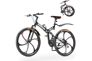 Betterland 26 Inch Mountain Bike, 21 Speeds Full Suspension Folding Bikes, Dual Disc Brake, High Carbon Steel Frame and Non-Slip Quick Release tire Bicycle for Adult