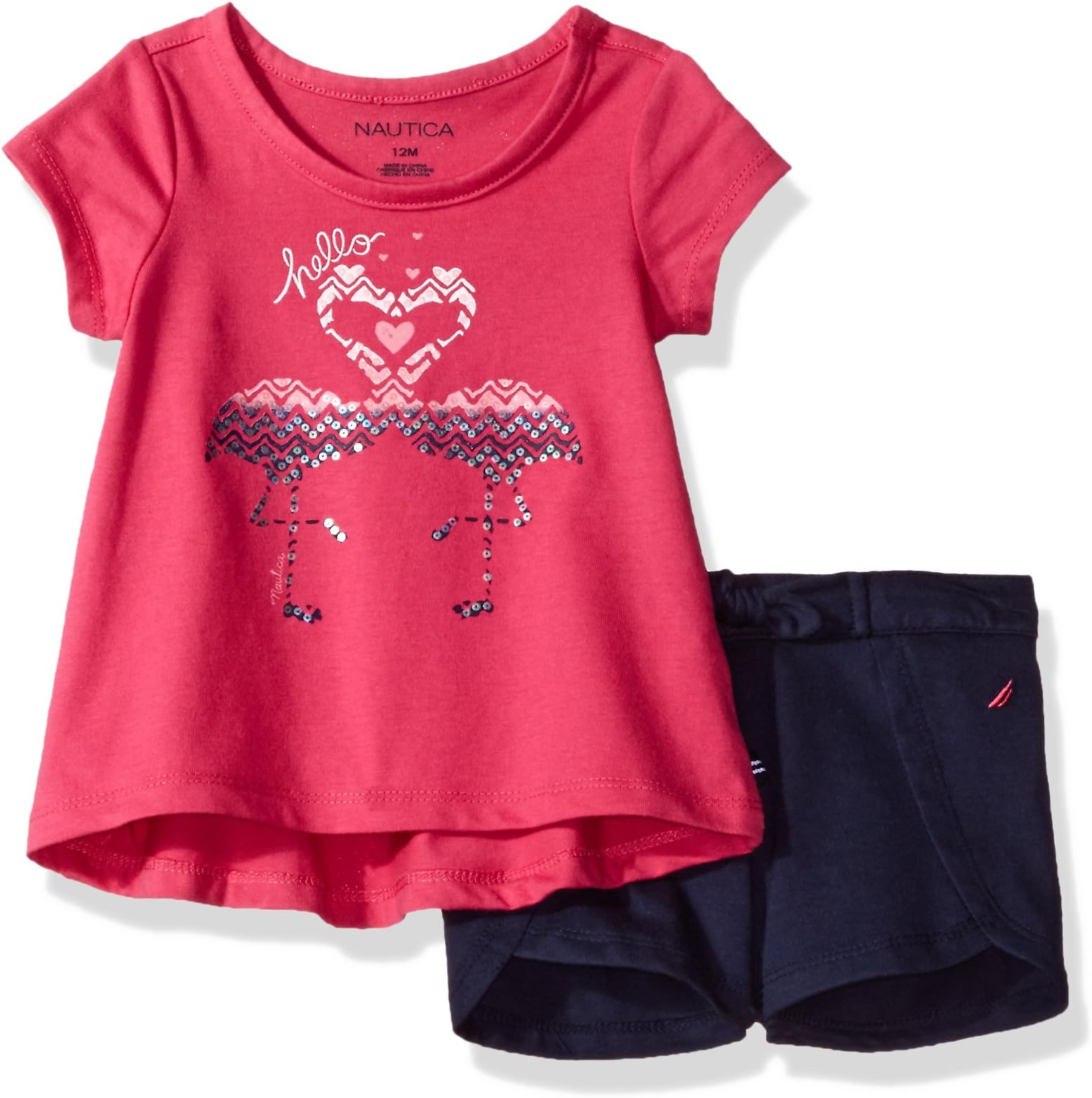 Nautica Girls Sleeve Graphic Tee with Fashion Short Set