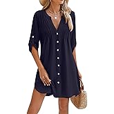 BMJL Women Beach Cover Ups V Neck Button Down Swimsuit Coverup Swimwear Bathing Suit Cover Up 2026