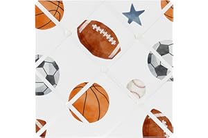 Sweet Jojo Designs Sports Theme Boy Fabric Bulletin Board Picture Memo Photo Nursery Wall Bedroom Home Office Room Decor 13x13 Watercolor Vintage Soccer Balls Football Baseball Basketball Blue Stars