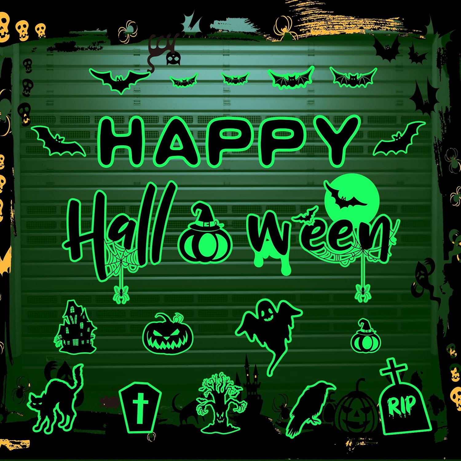 Garage Door Decorations - Kanayu 28 Pcs Halloween Glow in The Dark Garage Door Magnets Luminous Black Bat Cat Garage Door Decorations Ghost Garage Magnets Car Refrigerator Pumpkin Magnetic Stickers for Holiday Party Decor