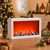 LED Decorative Fireplace with Flame Effect,Electric Fireplaces (White) | USB &amp; Battery-Powered Fireplace Simulation Tabletop Fireplace for Home,Living Room,Bedroom,and Christmas Decor(No Heating)