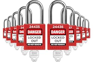 TRADESAFE Lockout Tagout Locks Set - 10 Red Loto Locks, Lockout Locks Keyed Different, 1 Key Per Lock, OSHA Compliant Lock Out Tag Out Padlocks, Safety Padlocks for Electrical Lockout Tag Out Kits
