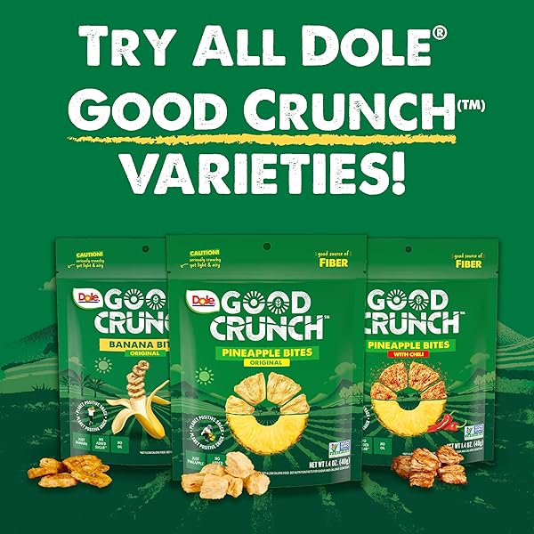 DOLE GOOD CRUNCH PINEAPPLE WITH CHILI DRIED FRUIT BITES, GLUTEN FREE & VEGAN SNACK, 1.4OZ BAG