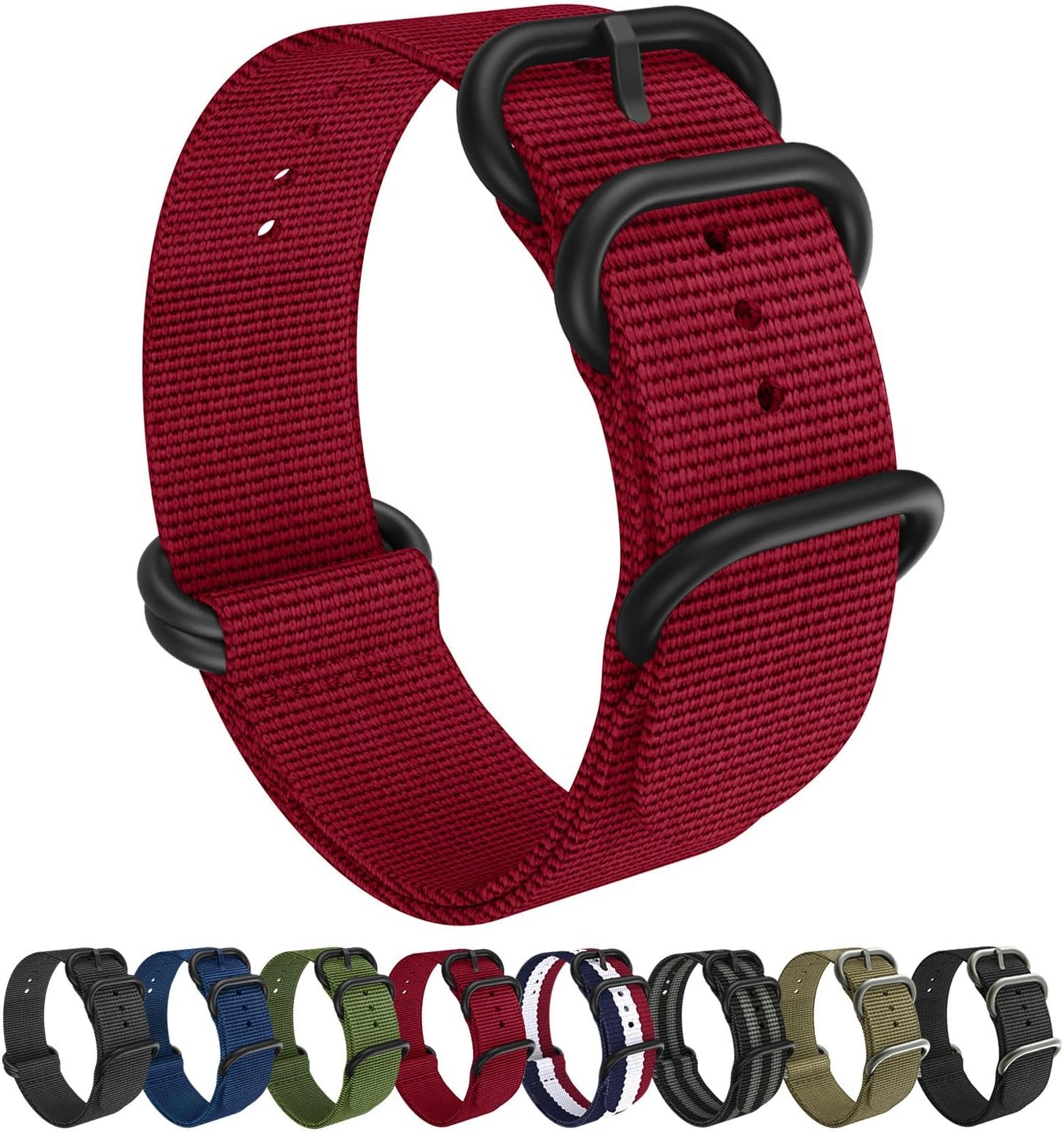 Emibele 20mm Universal Watch Band, Fine Woven Nylon with Stainless Steel Buckle Adjustable Replacement Band for 20mm Sport Strap, Red