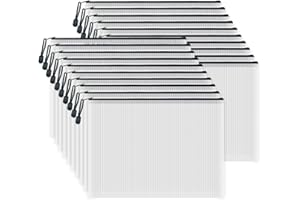AUSTARK 20 Pcs Zipper File Bags, Plastic Mesh Pouch, Board Game Storage Bag, Waterproof Bags for Office School (A4 Size 13.4''x9.4'', White and Black)