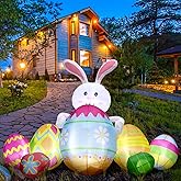 Bencailor Easter Bunny Inflatables Outdoor Decorations Set Blow up Rabbit and Easter Inflatable Eggs with Built in LED Lights for Spring Holiday Yard Lawn Garden Outdoor Decor, 3.9 x 3 ft
