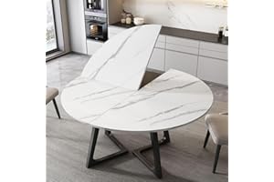 KAULATRINX Wood Round Foldable Table Top Only Large Portable Tabletop for Desktop Transformation 47 51 55 59 63 71 inch 4-Fold Folding Round Table Top Extender Space Saving for Family Dinners(White Marble,59")