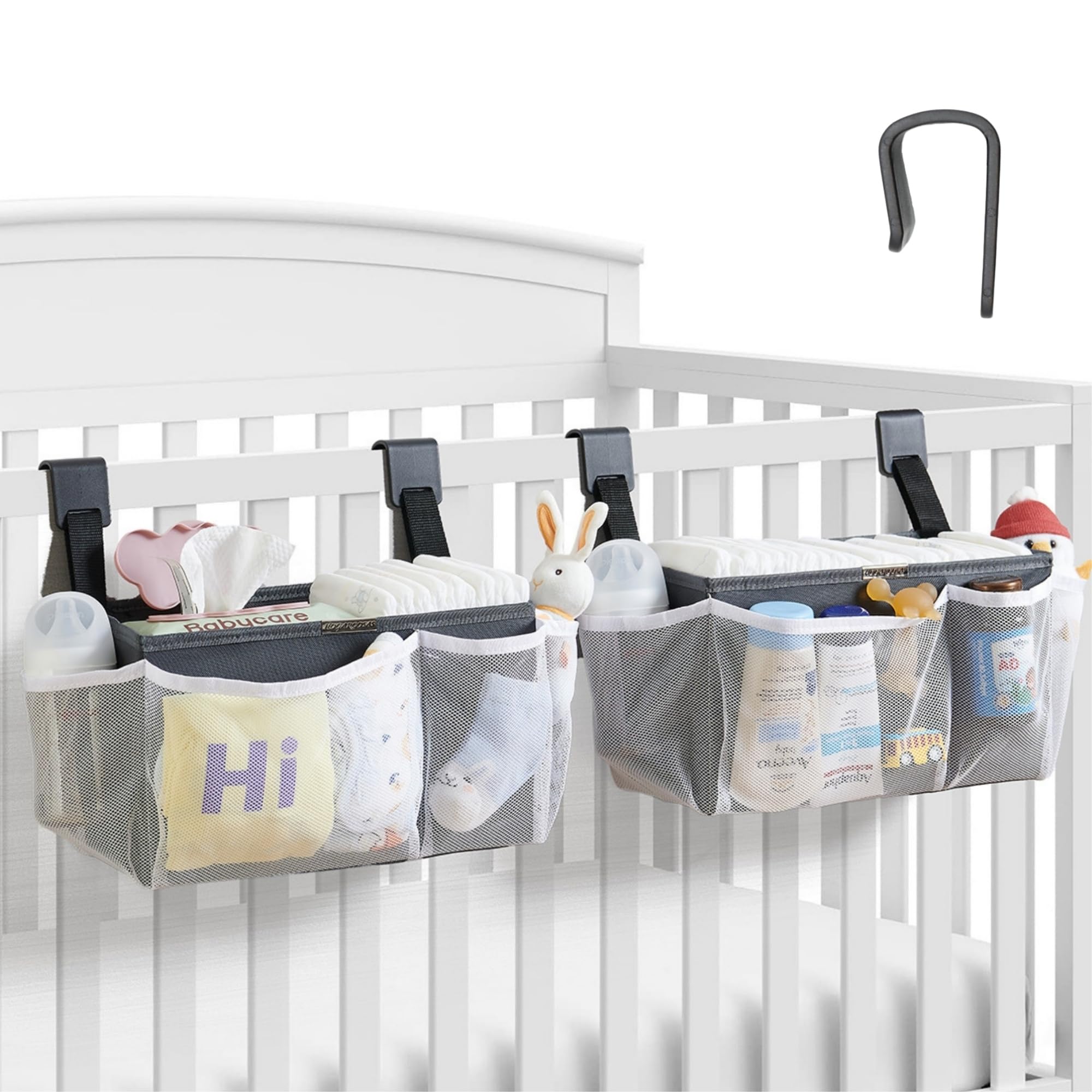 Photo 1 of 2-Pack Hanging Diaper Organizer for Crib & Changing Table | 50+ Large Capacity Baby Diaper Caddy, Washable Newborn Essentials Organizer for Baby Girl, Ideal Baby Shower Gifts with Hook Straps