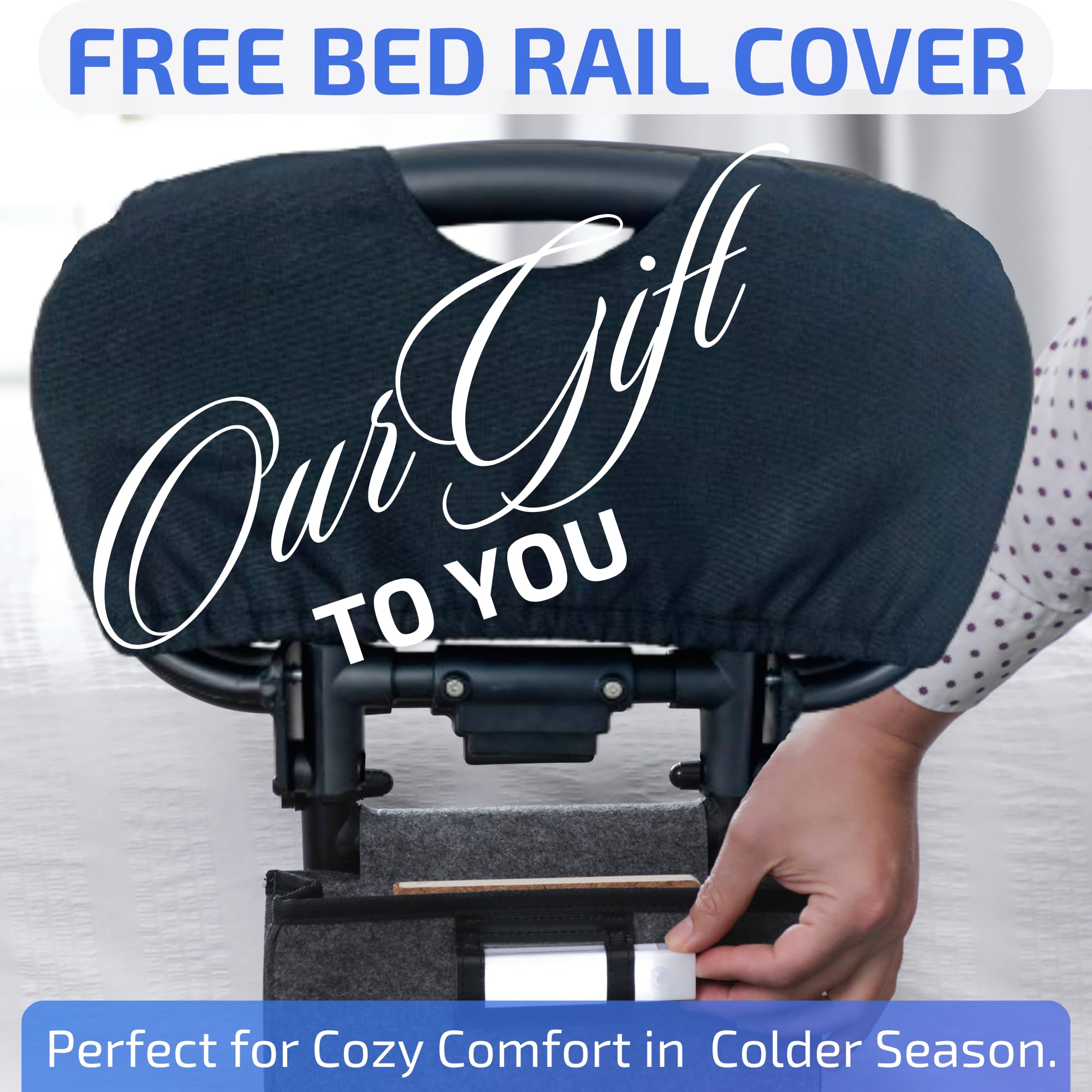 Sturdy Bed Rails for Elderly Adults Safety - Foldable & Adjustable Bed Rail - Supports up to 330lbs - Free Motion Light & Storage Bag - Fit King, Queen, Full, Twin - Bed Guard Rail for Seniors WELLORA