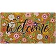 CXQRR Floral Welcome Mats Flower Coir Door Mat Colorful Spring Door Mat Indoor Entrance Cute Decorative Outdoor Doormats Non Slip Outside Door Mats for Front Door Rugs 17 * 30"