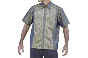 RaanPahMuang Formal Northern Thailand Woven Stitchwork Short Sleeve Silk Shirt