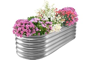 TBMLC 17" Tall Elevated Oval Metal Raised Garden Bed - 5ft x 2ft in Size and 0.8MM Thick Durable Planter Bed/Box for Vegetables Flowers Succulent at Patio/Garden Outdoor (Silver, 5X2X1.4 FT)