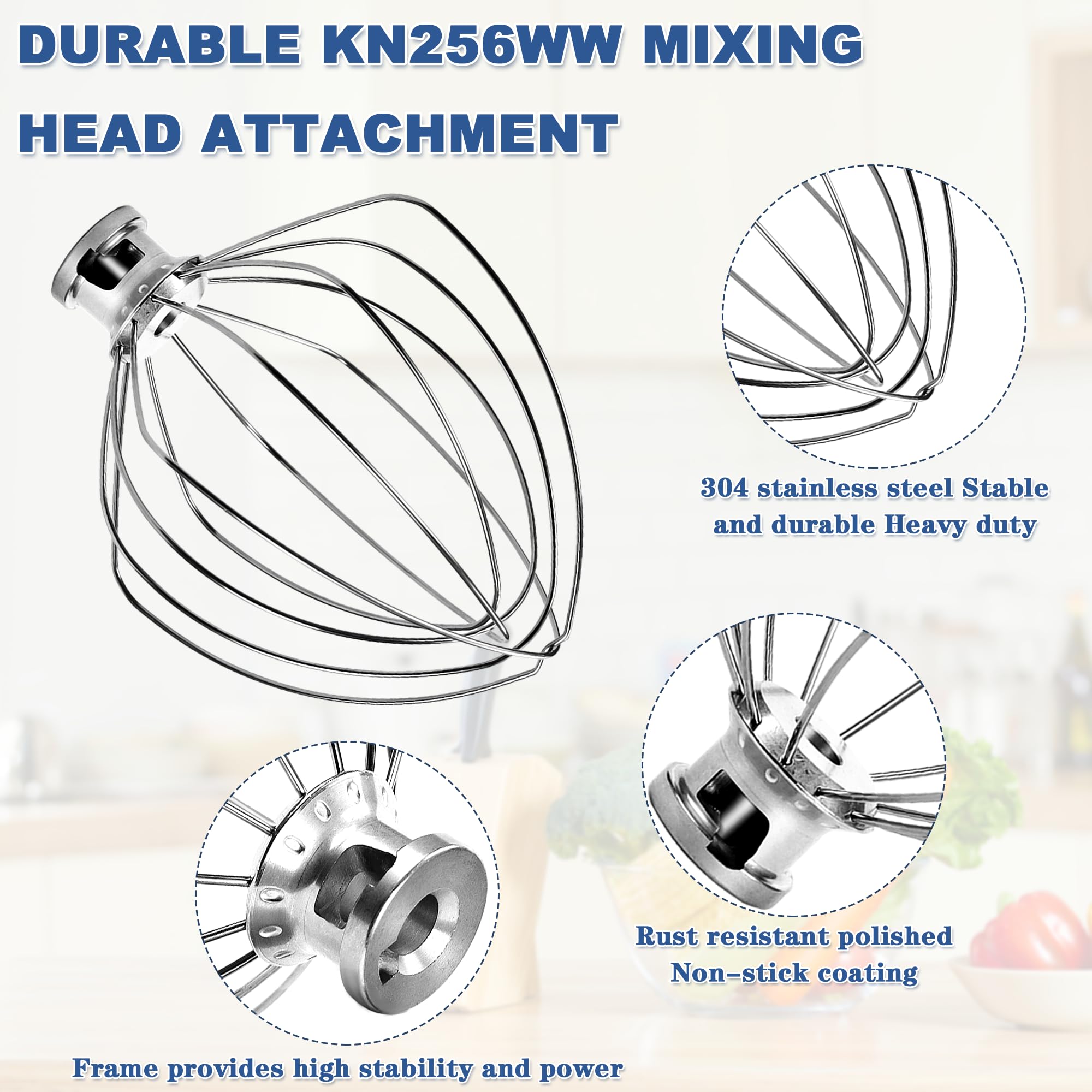 Whisk Attachment for Kitchen Aid 6 Qt Bowl-Lift Stand Mixer, Stainless Steel 6-Wire,Replace KN256WW,for Professional 6 & 600, KD26,KP26,KL26,KT26,KV25 by TOMOON