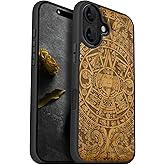 Carveit Magnetic Wooden Case for iPhone 16 Case, Wood Artisan Engraved & Black Soft TPU Shockproof Cover, Compatible with MagSafe Wireless Chargers (The Maya Calendar) Cherry