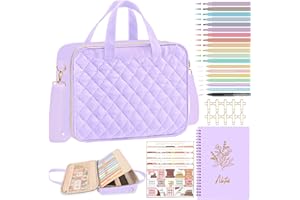 PUGPIU Bible Cover Case for Women, Large Quilted Bible Bag with Shoulder Strap and Handle, Bible Study Supplies Journaling Kit with Highlighters Pens No Bleed Tabs Notebook Cross Clips (Light Purple)