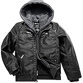 Wantdo Boy's Faux Leather Jacket Zipper Up Hoodie Zipper Coat with Removable Hood