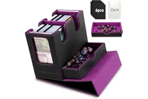 TiMOVO MTG Deck Box, MTG Commander Card Deck Box with Commander Display & Dice Tray Fits 400+ Unsleeved Cards, Leather Magnetic Card Storage Case with 6 Dividers for TCG CCG Magic Cards, Black+Purple