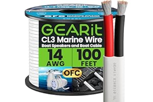 GEARit Marine Wire 14 Gauge 14/2 AWG (100 Feet), Duplex Marine Grade Tinned Copper, Red & Black 2-Conductor Electrical Cable, Oxygen-Free, Insulated for Boat, RV, Camper, Trailer, Automotive