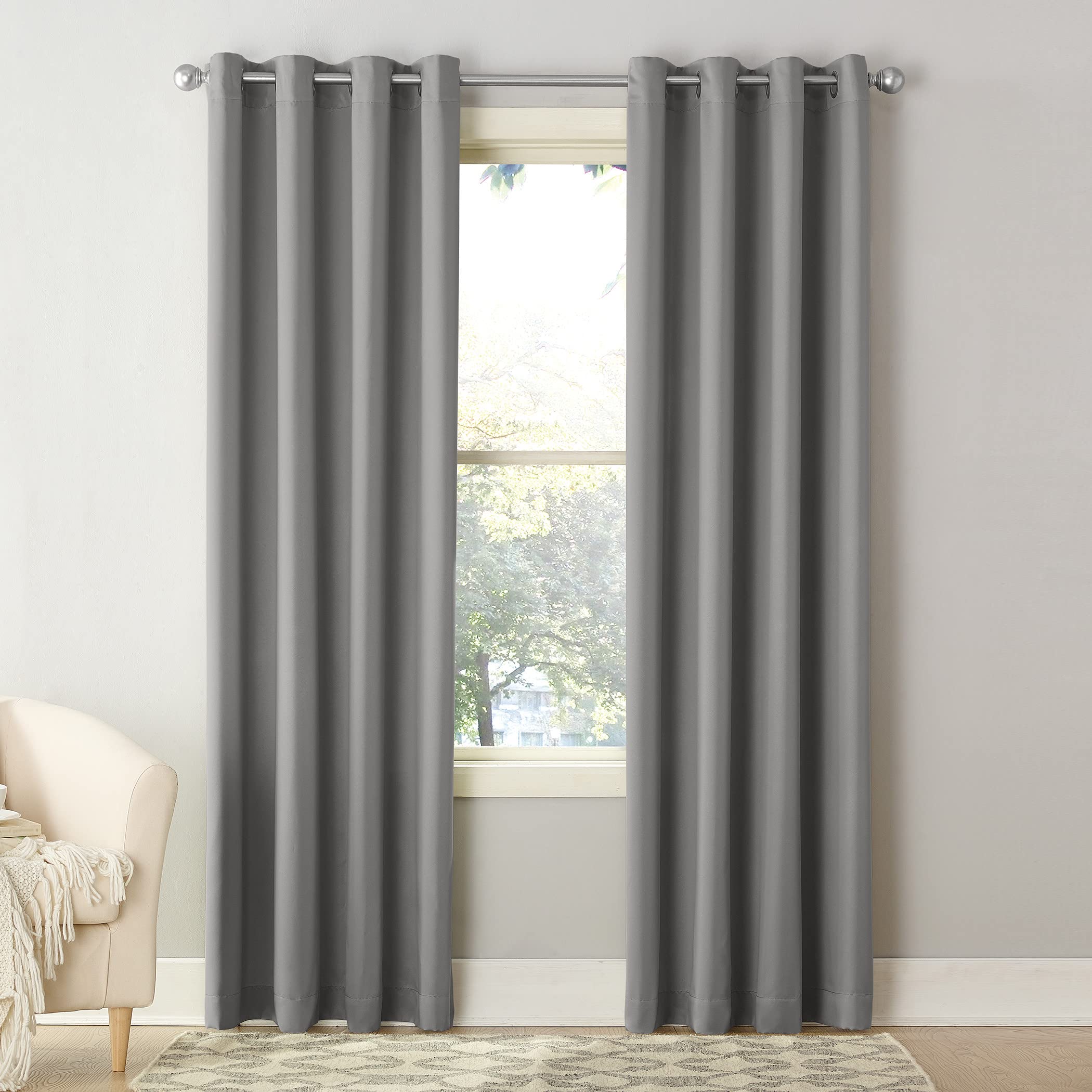 Sun Zero Barrow 2-Pack Solid Total Blackout Grommet Curtain Panel Pair, 54" x 84", Grey