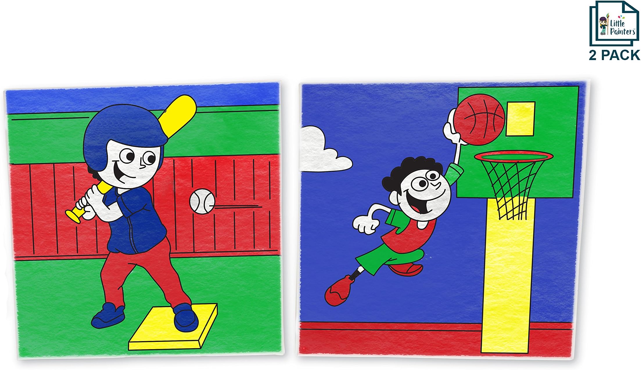 Paint By Number Kit For Kids, Sports Pack - Baseball & Basketball, Paint With Numbers, Paint By Numbers For Kids, Two Pack - 10x10 inch Wood Framed Canvas Pre Printed Designs by Little Painters