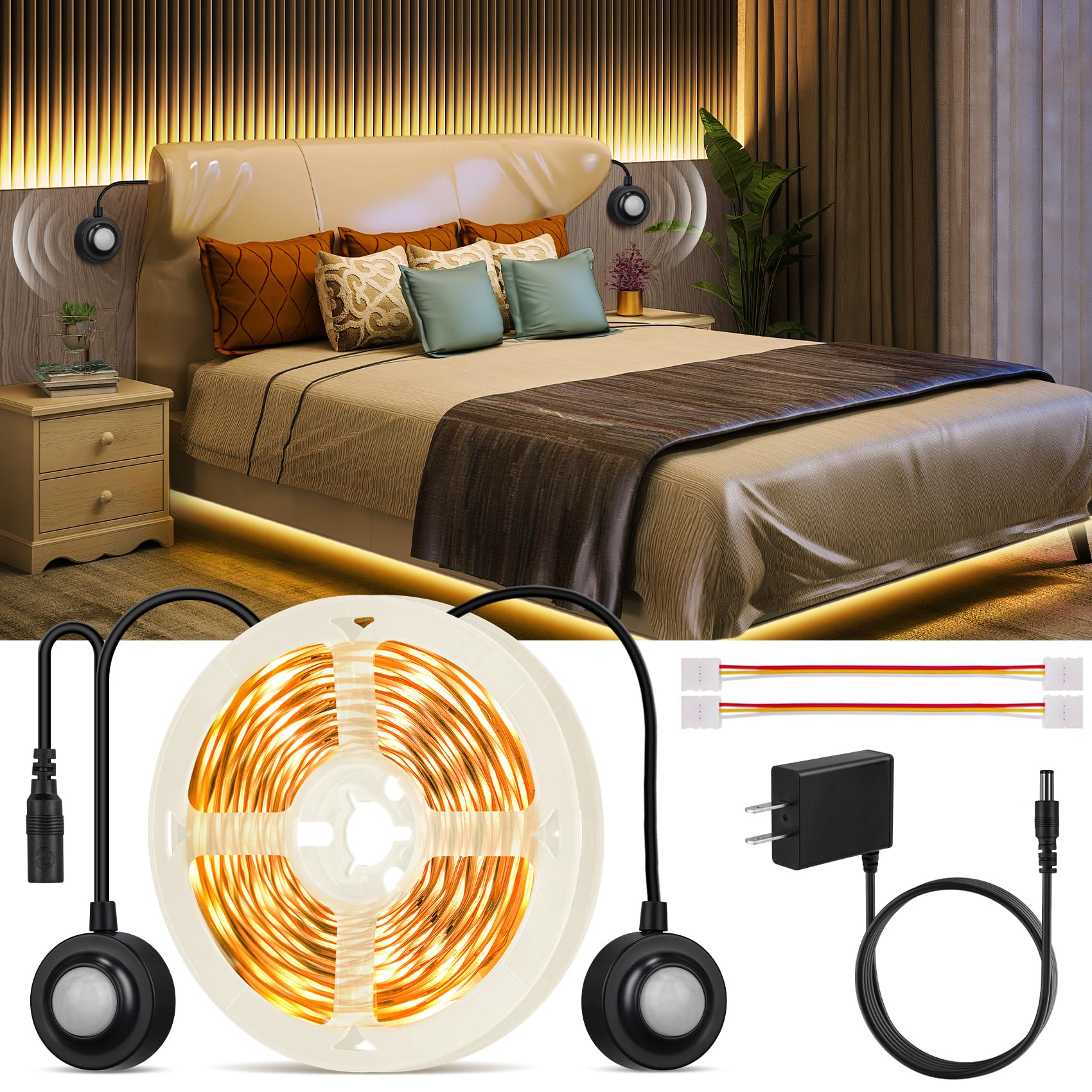 HOUHUI Dual Motion Sensor Light Indoor Under Bed