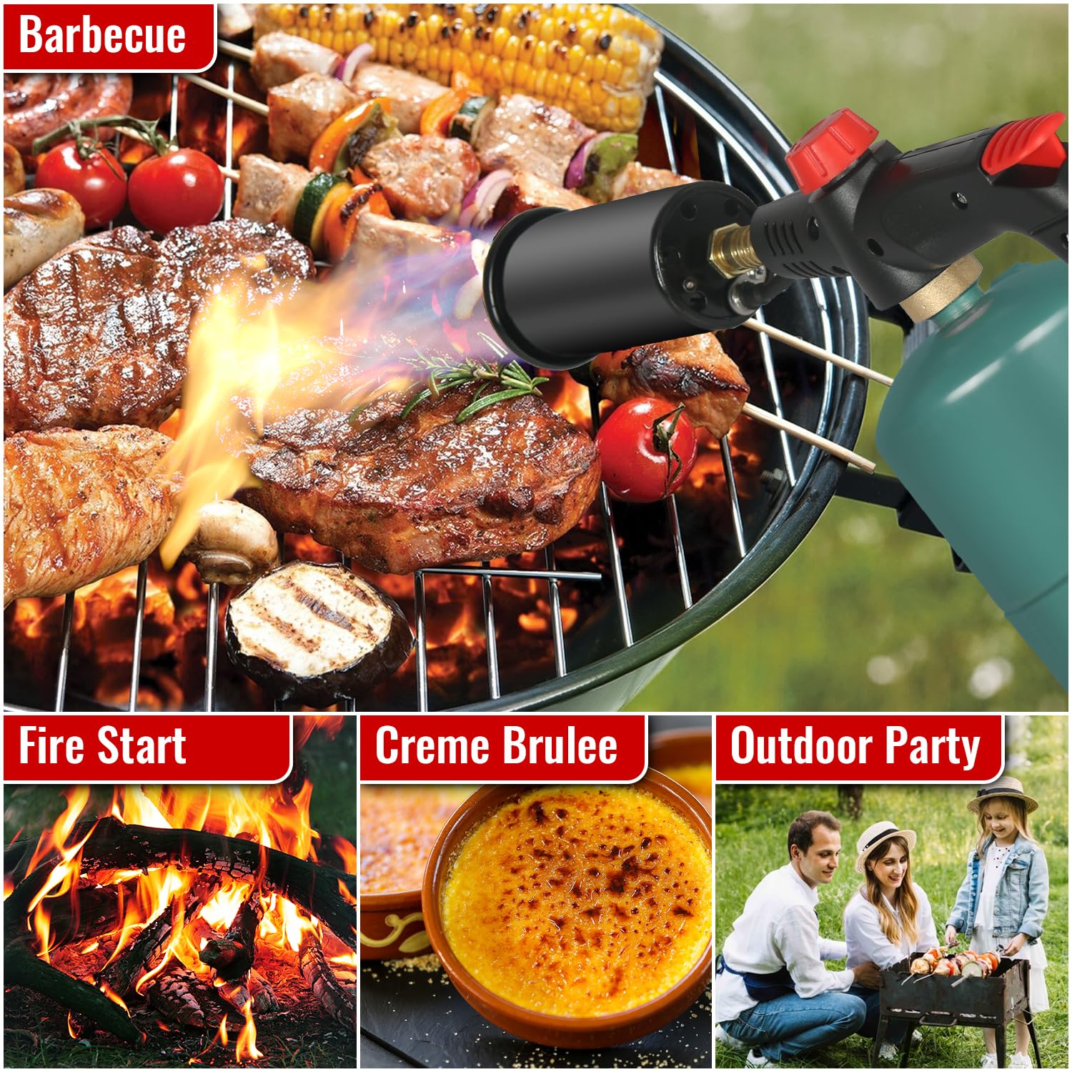 DOMINOX Powerful Propane Cooking Torch with Knief and Fork Set, Grill