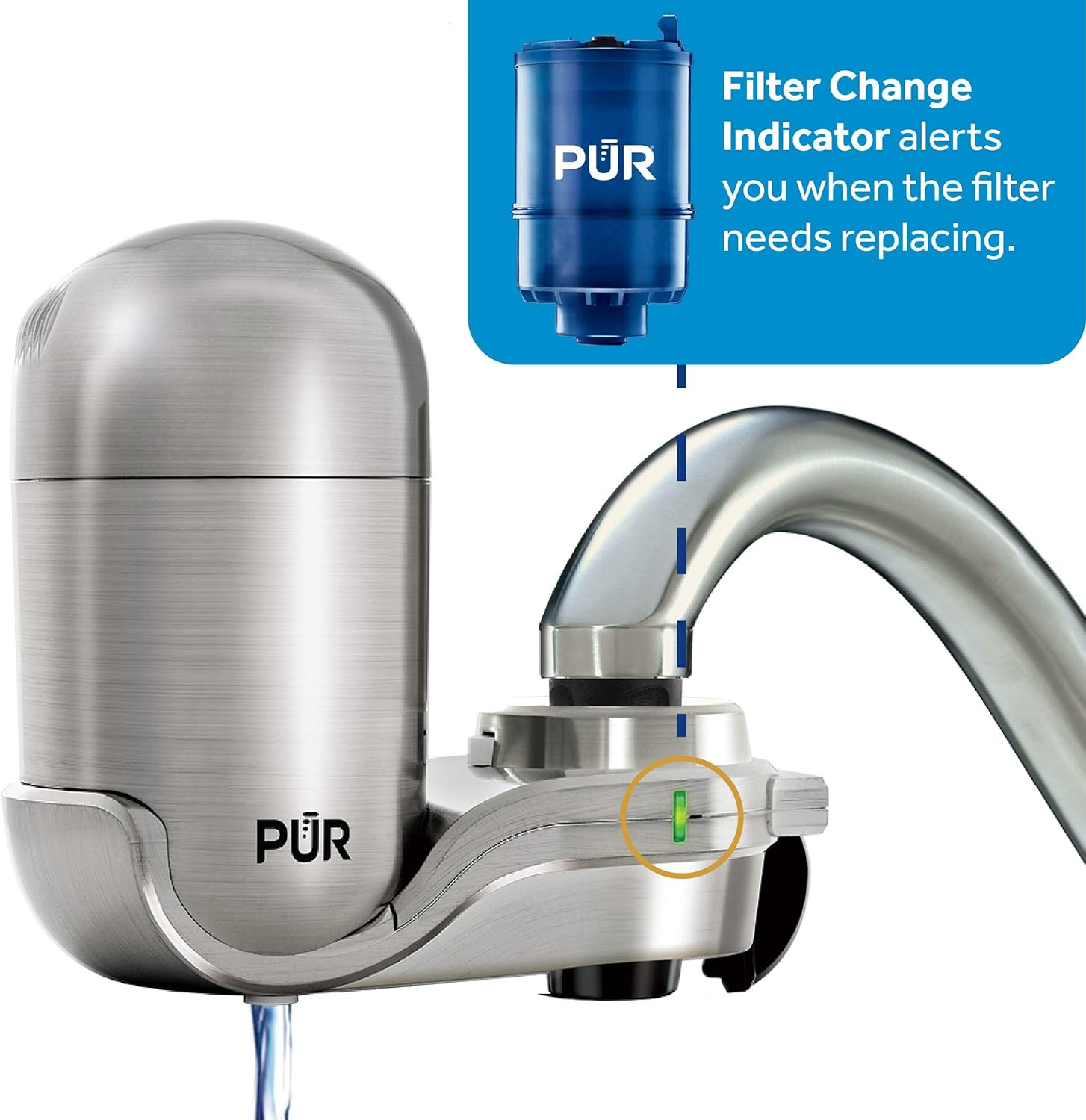PUR PUR-0A1, Stainless Steel Faucet Mount Water Filtration System - Faucet Mount Water Filters - 