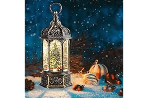 TIJNN Snow Globe Lights Octagon Rotating Train Christmas Tree Scene Music Box, USB and Battery Powered Christmas Decorations Presents.