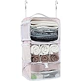 ELEZAY Hanging Packing Cubes Portable Closet 3-Shelf Travel Collapsible Compression Garment Organizer for Carry-on Luggage Suitcase Space Saver Bag X-Large_No Side Pockets, Blush Pink