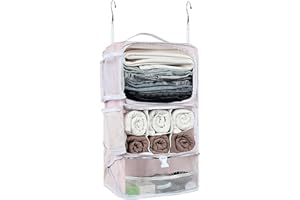 ELEZAY Hanging Packing Cubes Portable Closet 3-Shelf Travel Collapsible Compression Garment Organizer for Carry-on Luggage Suitcase Space Saver Bag X-Large_No Side Pockets, Blush Pink