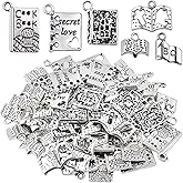 KMOSPAD 60 Pieces Small Book Charms Metal Notebook Diary Pendants Charm for Bracelet DIY Necklace Keychain Jewelry Making, 6 Styles,Antique Silver