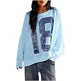 WDIRARA Women's Long Sleeve Sweatshirt Number Graphic Crew Neck Pullover Top Streetwear